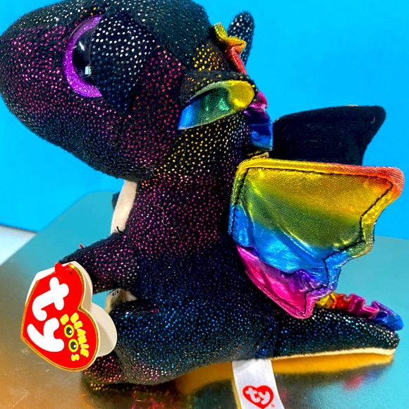 TY BEANIE BOOS NWT 2018 COLLECTIBLE ANORA SPARKLY RAINBOW BLACK WINGED DRAGON 6” - Picture 3 of 14